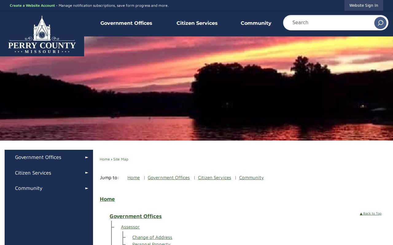 Perry County Sheriff page showing agency services without a public warrant roster